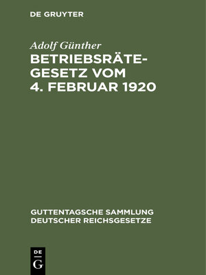 cover image of Betriebsrätegesetz vom 4. Februar 1920